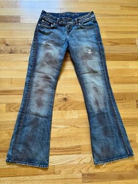 L7B by Little Big - Flared Low Rise Jeans Distressed Blue with Brown tones 29x34
